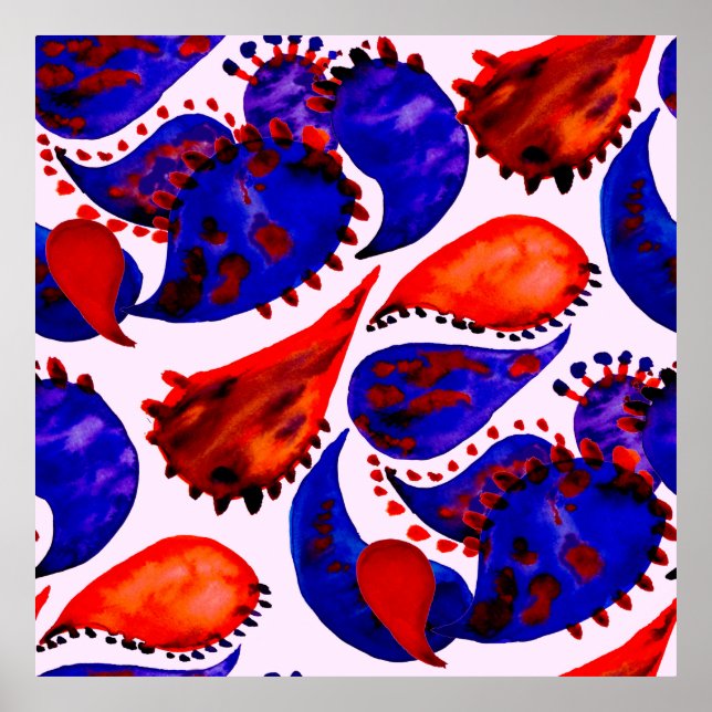 Watercolor seamless pattern with paisley. Abstract Poster (Front)