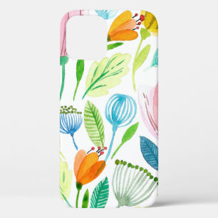 Watercolor seamless pattern with pink and yellow f iPhone 12 case