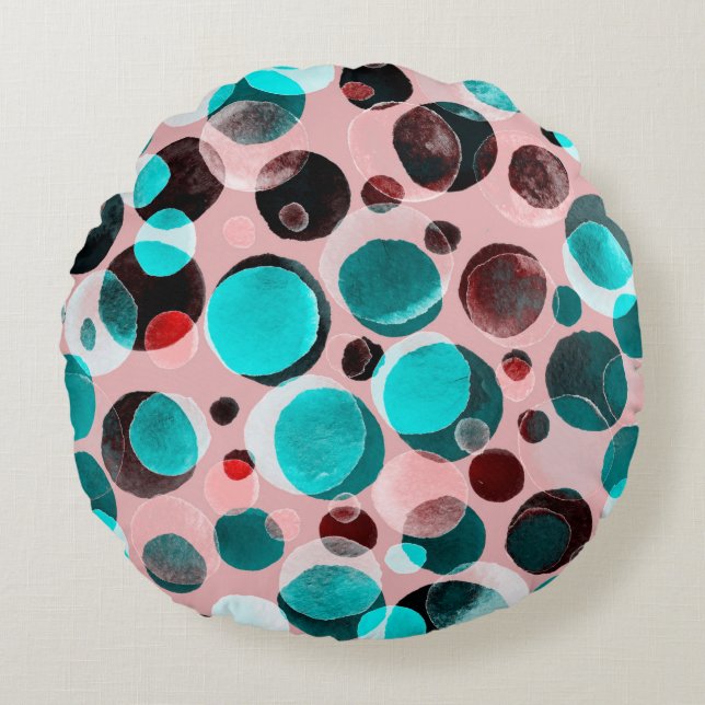 Watercolor seamless pattern with polka dots round cushion (Front)