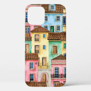 Watercolor seamless pattern with Portugal houses a iPhone 12 Case