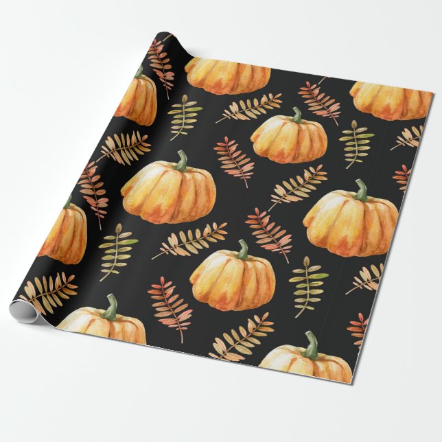 Watercolor seamless pattern with pumpkin wrapping paper (Unrolled)