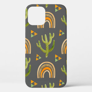 Watercolor seamless pattern with rainbow and cactu iPhone 12 case