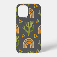 Watercolor seamless pattern with rainbow and cactu