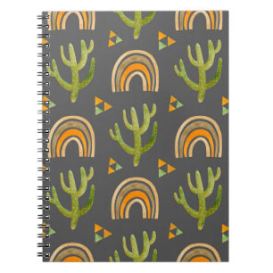 Watercolor seamless pattern with rainbow and cactu notebook