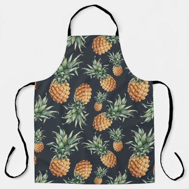 Watercolor seamless pattern with ripe pineapple. H Apron (Front)
