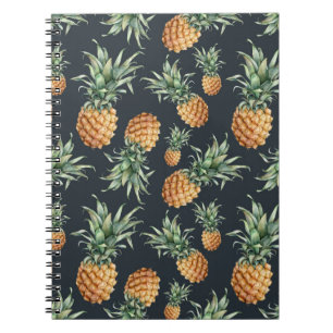 Watercolor seamless pattern with ripe pineapple. H Notebook
