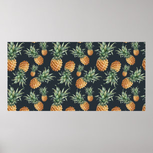 Watercolor seamless pattern with ripe pineapple. H Poster