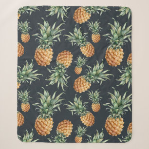 Watercolor seamless pattern with ripe pineapple. H Sherpa Blanket