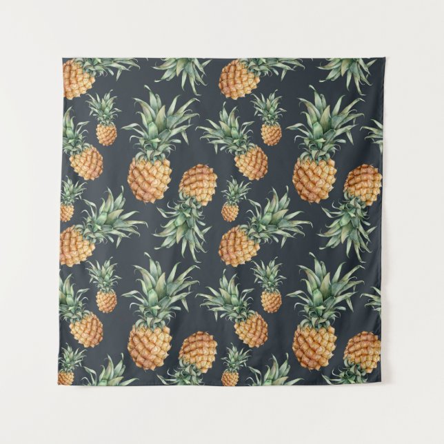 Watercolor seamless pattern with ripe pineapple. H Tapestry (Front)