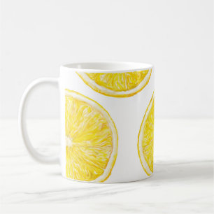 Watercolor seamless pattern with ripe slice of lem coffee mug
