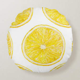 Watercolor seamless pattern with ripe slice of lem round cushion