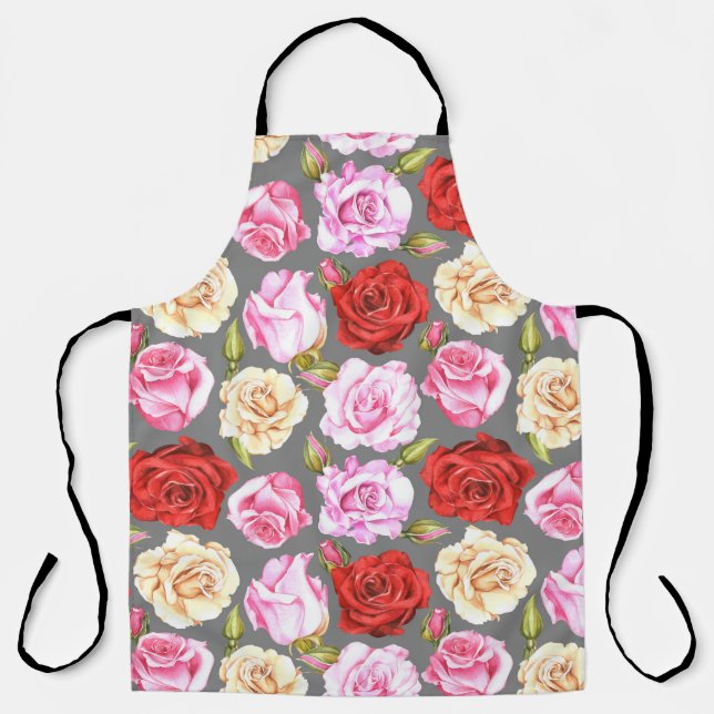 Watercolor seamless pattern with roses. Seamless w Apron (Front)