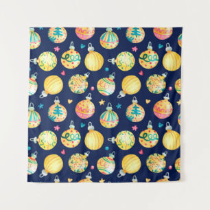 Watercolor seamless pattern with shining gold Chri Tapestry