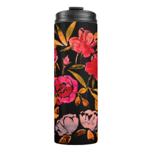 Watercolor seamless pattern with simple hand drawn thermal tumbler