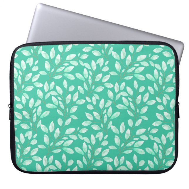 Watercolor seamless pattern with soft green leaves laptop sleeve (Front)