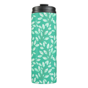 Watercolor seamless pattern with soft green leaves thermal tumbler