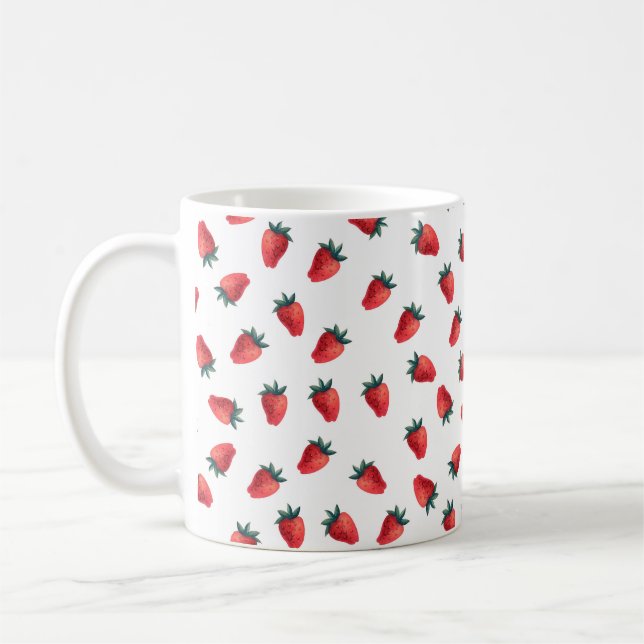 Watercolor seamless pattern with strawberries coffee mug (Left)