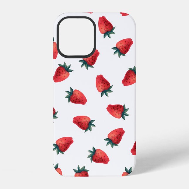 Watercolor seamless pattern with strawberries iPhone case (Back)