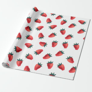 Watercolor seamless pattern with strawberries wrapping paper