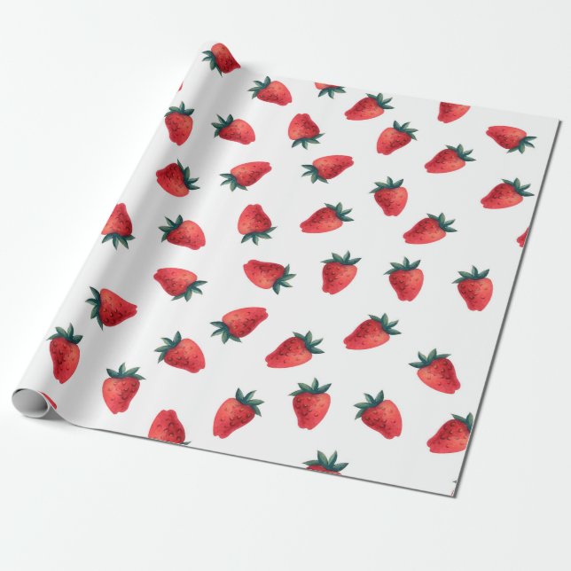 Watercolor seamless pattern with strawberries wrapping paper (Unrolled)