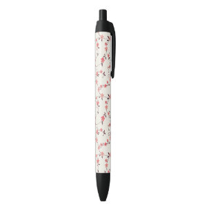 Watercolor seamless pattern with styled spring black ink pen