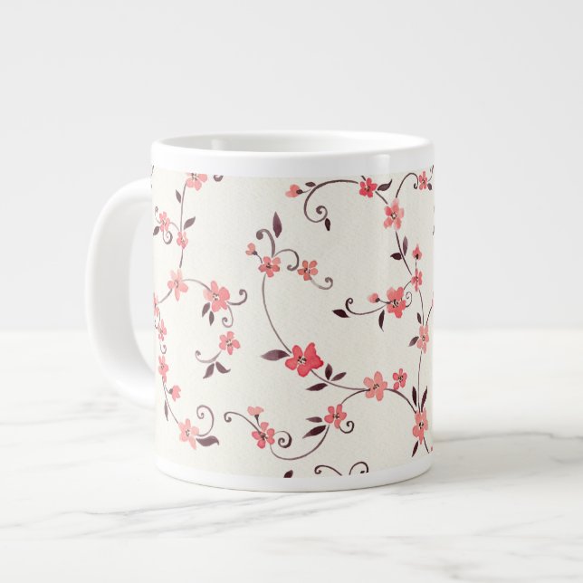Watercolor seamless pattern with styled spring large coffee mug (Front Left)