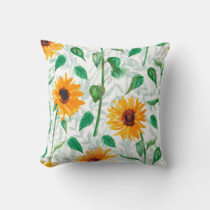 Watercolor seamless pattern with sunflowers cushion