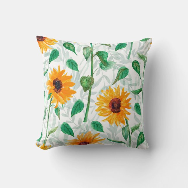 Watercolor seamless pattern with sunflowers cushion (Front)