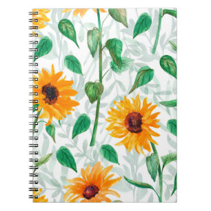 Watercolor seamless pattern with sunflowers notebook