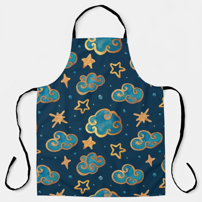 Watercolor seamless pattern with the moon, stars,  apron (Front)