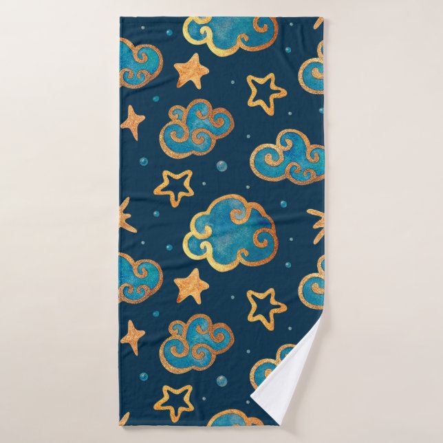 Watercolor seamless pattern with the moon, stars,  bath towel (Bath Towel)