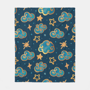 Watercolor seamless pattern with the moon, stars,  fleece blanket