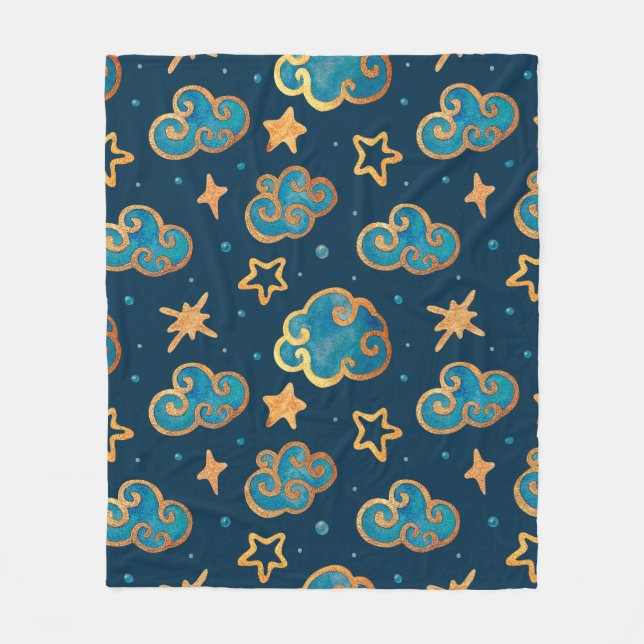 Watercolor seamless pattern with the moon, stars,  fleece blanket (Front)