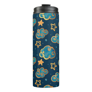 Watercolor seamless pattern with the moon, stars,  thermal tumbler