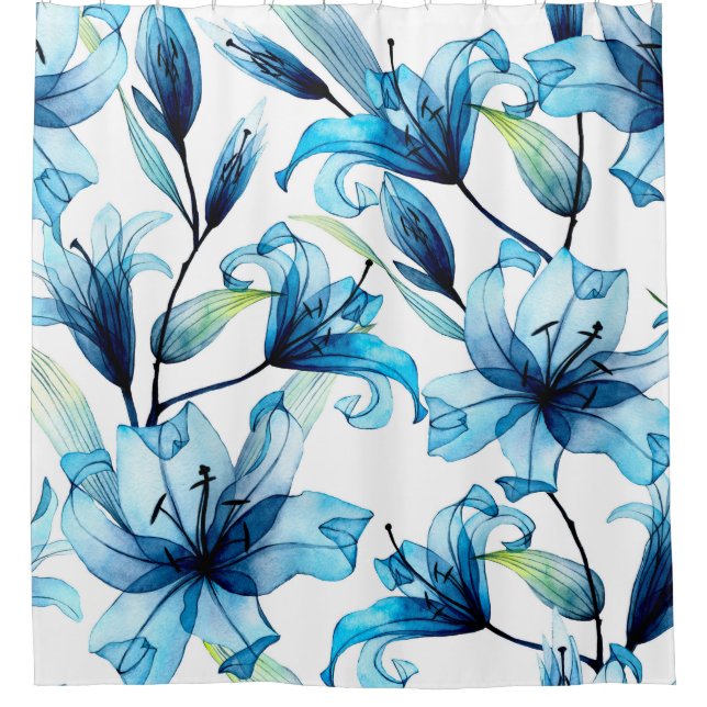 watercolor seamless pattern with transparent flowe shower curtain (Front)