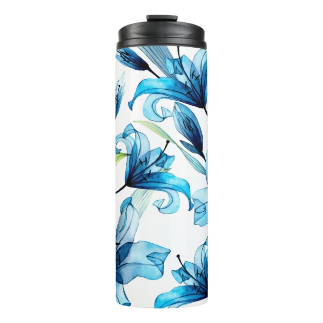 watercolor seamless pattern with transparent flowe thermal tumbler (Front)