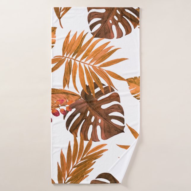 Watercolor seamless pattern with tropical leaves a bath towel (Bath Towel)