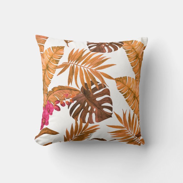Watercolor seamless pattern with tropical leaves a cushion (Front)