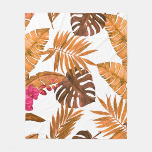 Watercolor seamless pattern with tropical leaves a fleece blanket