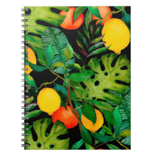 Watercolor seamless pattern with tropical leaves a notebook