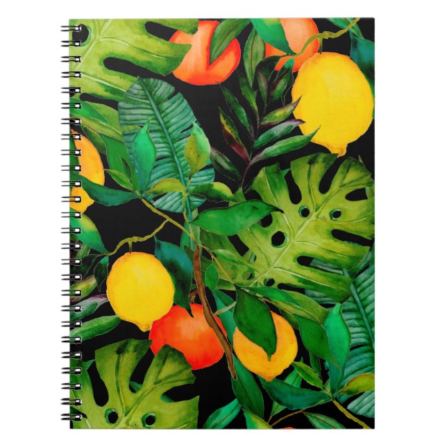 Watercolor seamless pattern with tropical leaves a notebook (Front)