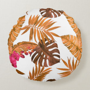 Watercolor seamless pattern with tropical leaves a round cushion