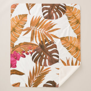 Watercolor seamless pattern with tropical leaves a sherpa blanket