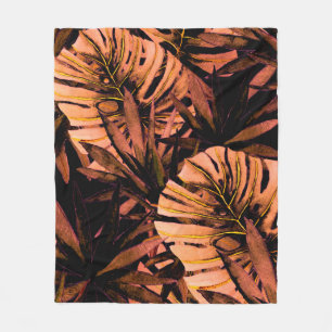 Watercolor seamless pattern with tropical leaves: fleece blanket