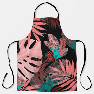 Watercolor seamless pattern with tropical plants apron