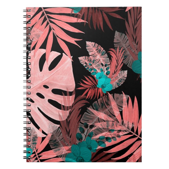 Watercolor seamless pattern with tropical plants notebook (Front)
