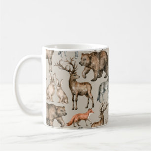 Watercolor seamless pattern with wild forest anima coffee mug