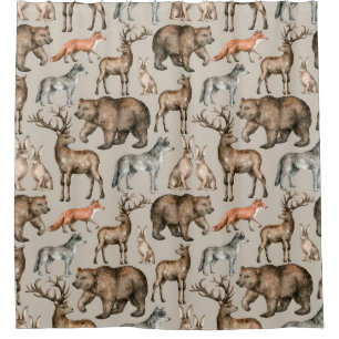 Watercolor seamless pattern with wild forest anima shower curtain