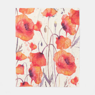 Watercolor seamless pattern with wild red poppies. fleece blanket