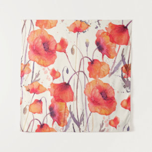 Watercolor seamless pattern with wild red poppies. tapestry
